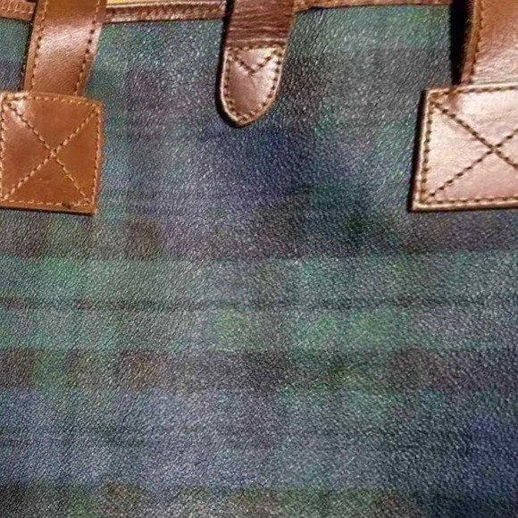 RALPH LAUREN Navy Blue Hunter Green Black Watch Plaid Oversized Camp Tote Bag - Picture 5 of 16